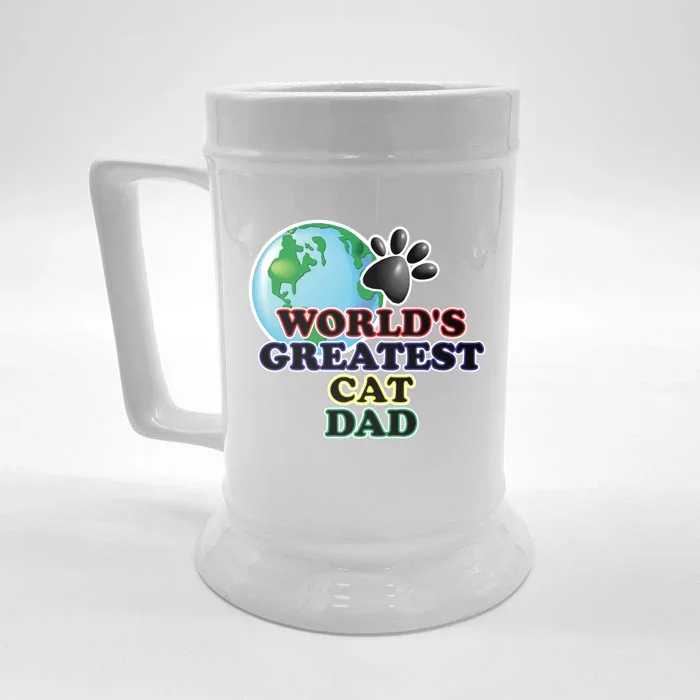 Worlds Greatest Cat Dad Cartoon Globe Great Gift Front & Back Beer Stein