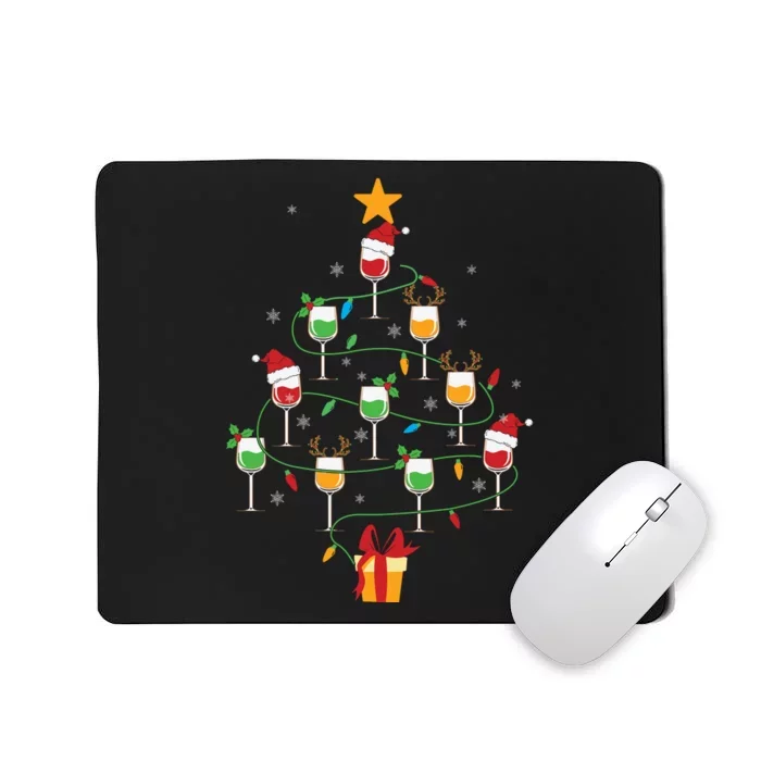 Wine Glasses Christmas Tree Santa Hat Funny Xmas Light Mousepad