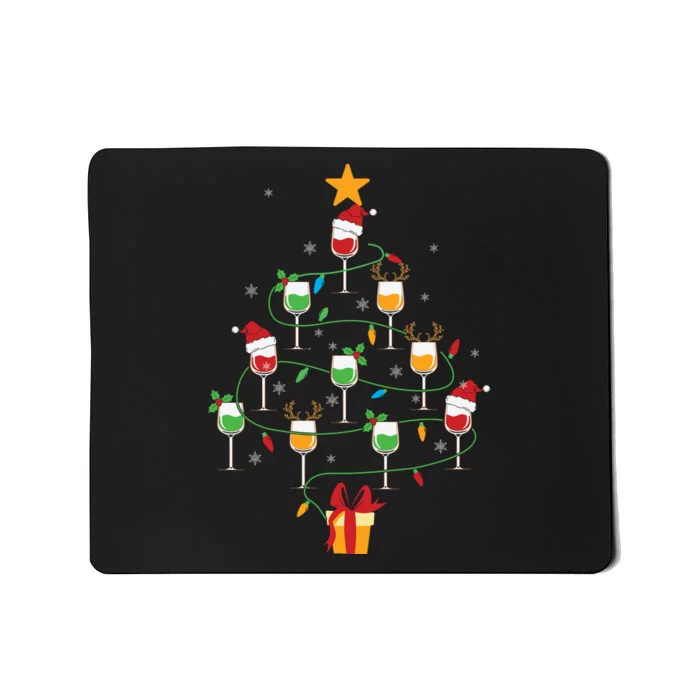 Wine Glasses Christmas Tree Santa Hat Funny Xmas Light Mousepad