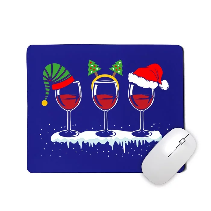 Wine Glass Christmas Spirit Three Wine With Santa Hat Great Gift Mousepad