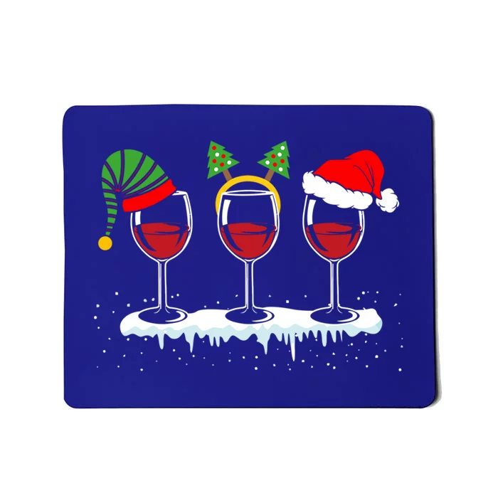 Wine Glass Christmas Spirit Three Wine With Santa Hat Great Gift Mousepad