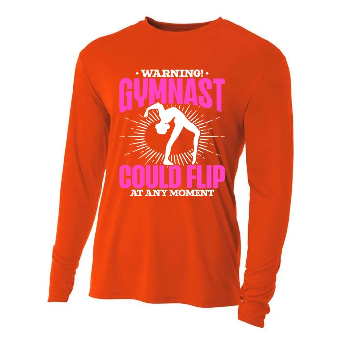 Warning Gymnast Could Flip At Any Mot Funny Gymnast Gift Cooling Performance Long Sleeve Crew