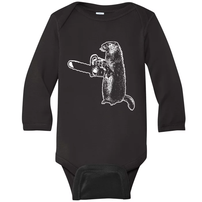 Woodchuck Groundhog Day Could Chainsaw Wood Baby Long Sleeve Bodysuit