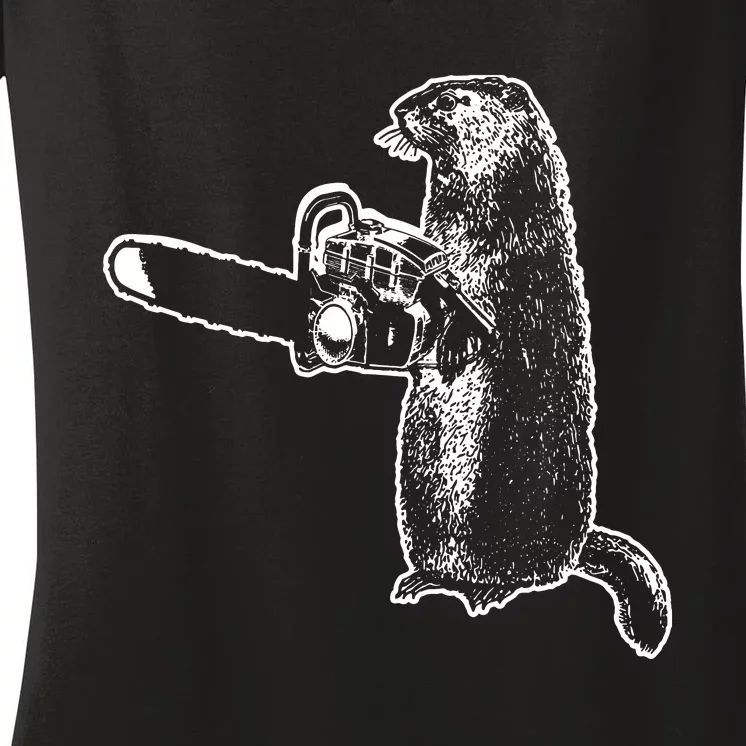 Woodchuck Groundhog Day Could Chainsaw Wood Women's V-Neck T-Shirt