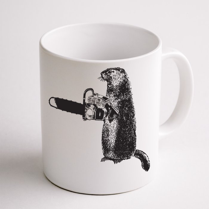 Woodchuck Groundhog Day Could Chainsaw Wood Front & Back Coffee Mug