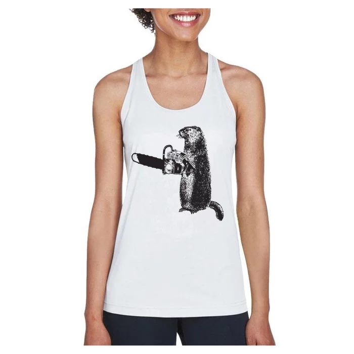 Woodchuck Groundhog Day Could Chainsaw Wood Women's Racerback Tank