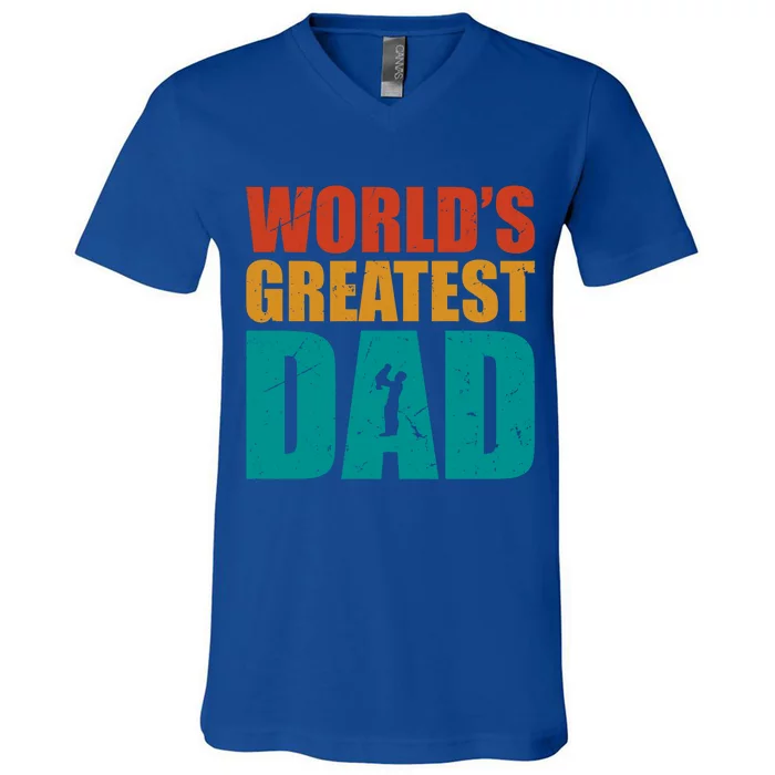 Worlds Greatest Dad Retro Funny Gift V-Neck T-Shirt