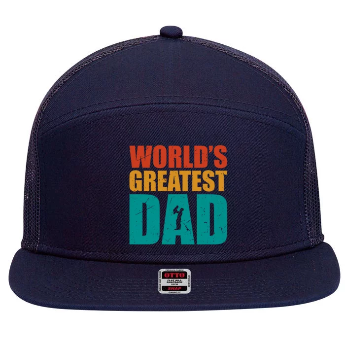 Worlds Greatest Dad Retro Funny Gift 7 Panel Mesh Trucker Snapback Hat