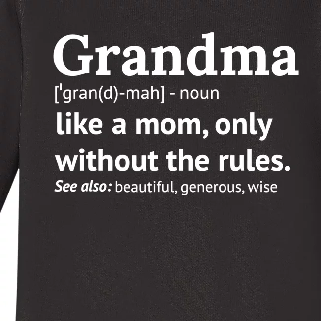 Womens Grandma Definition Shirt Funny Gift For Grandmother TShirt Baby Long Sleeve Bodysuit