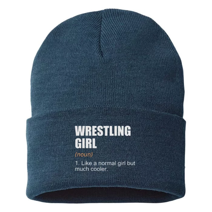 Wrestling Girl Definition Funny Wrestling Girl Sustainable Knit Beanie