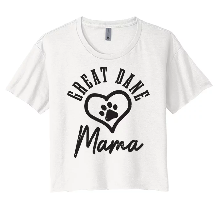 Womens Great Dane Mama Heart Dog Paw Great Dane Mom Women's Crop Top Tee