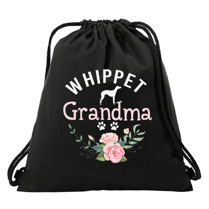 Whippet Grandma Dog florals Cute Dog mother's day Drawstring Bag