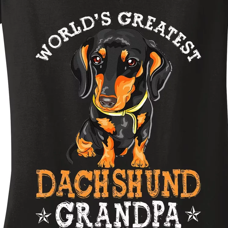 World's Greatest Dachshund Grandpa Funny Dog Wiener Lover Women's V-Neck T-Shirt