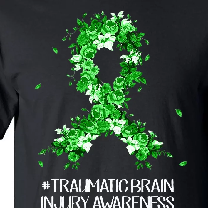 Wear Green Flower Ribbon Traumatic Brain Injury Awareness Tall T-Shirt