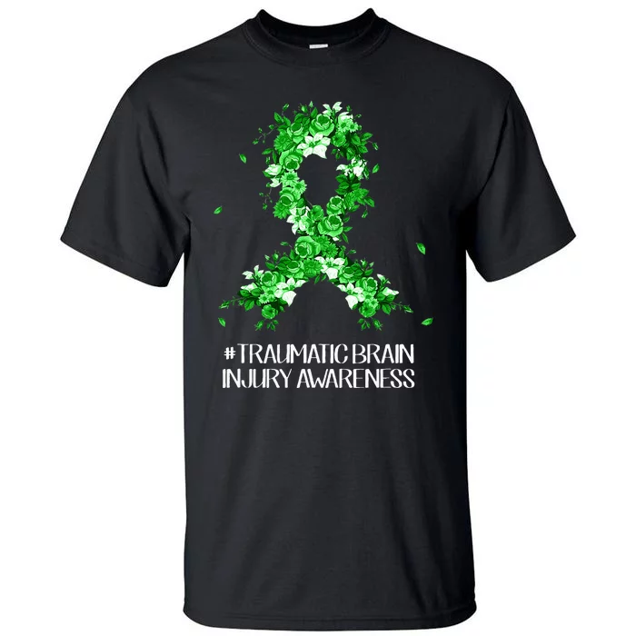 Wear Green Flower Ribbon Traumatic Brain Injury Awareness Tall T-Shirt