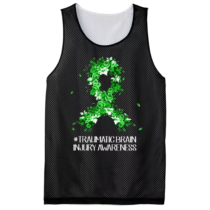 Wear Green Flower Ribbon Traumatic Brain Injury Awareness Mesh Reversible Basketball Jersey Tank