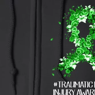 Wear Green Flower Ribbon Traumatic Brain Injury Awareness Full Zip Hoodie