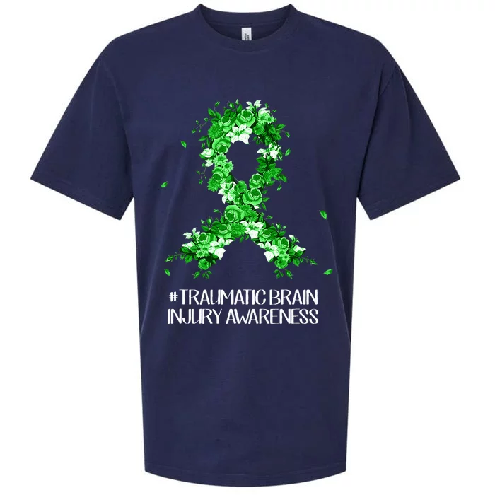 Wear Green Flower Ribbon Traumatic Brain Injury Awareness Sueded Cloud Jersey T-Shirt