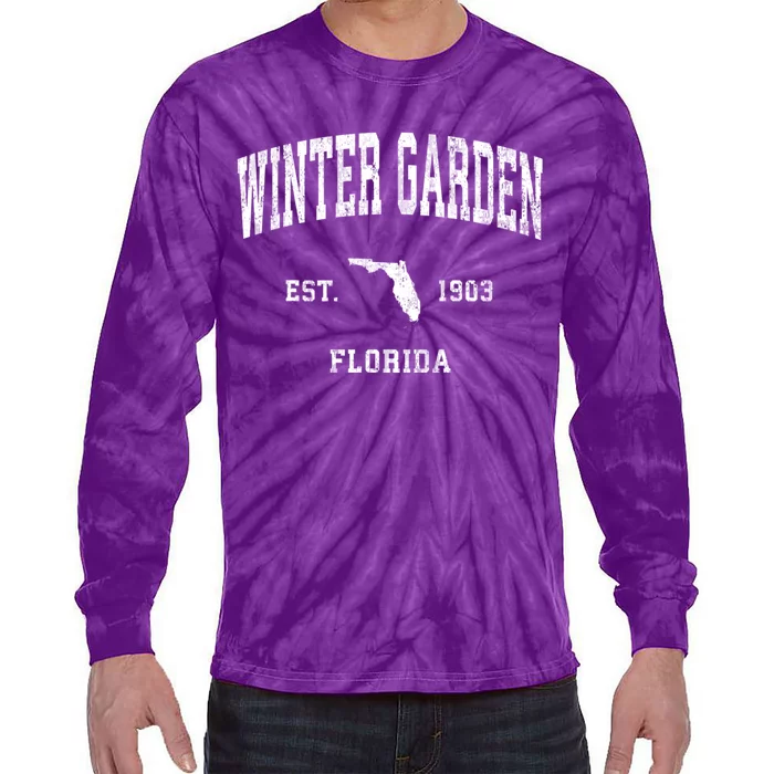 Winter Garden Florida Fl Vintage Athletic Tie-Dye Long Sleeve Shirt