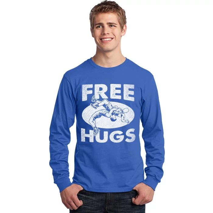 Wrestling Gift Funny Free Hugs Wrestling Great Gift Tall Long Sleeve T-Shirt