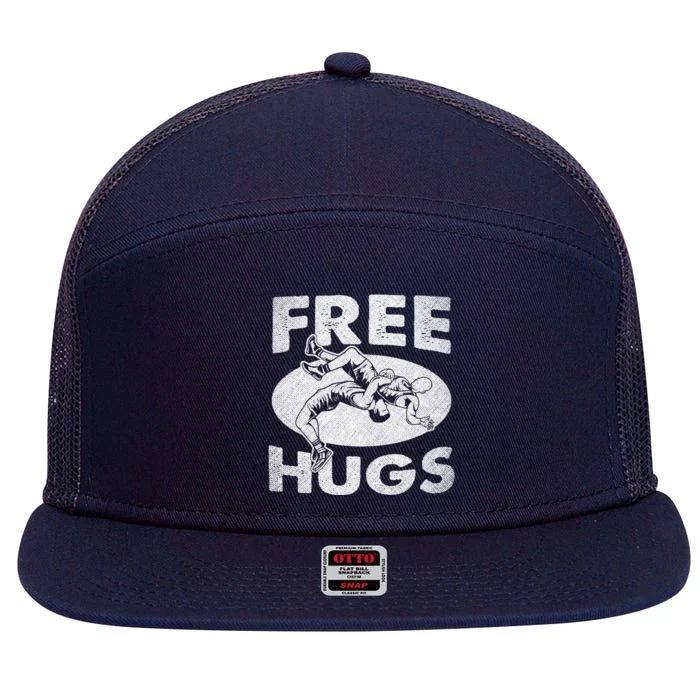 Wrestling Gift Funny Free Hugs Wrestling Great Gift 7 Panel Mesh Trucker Snapback Hat