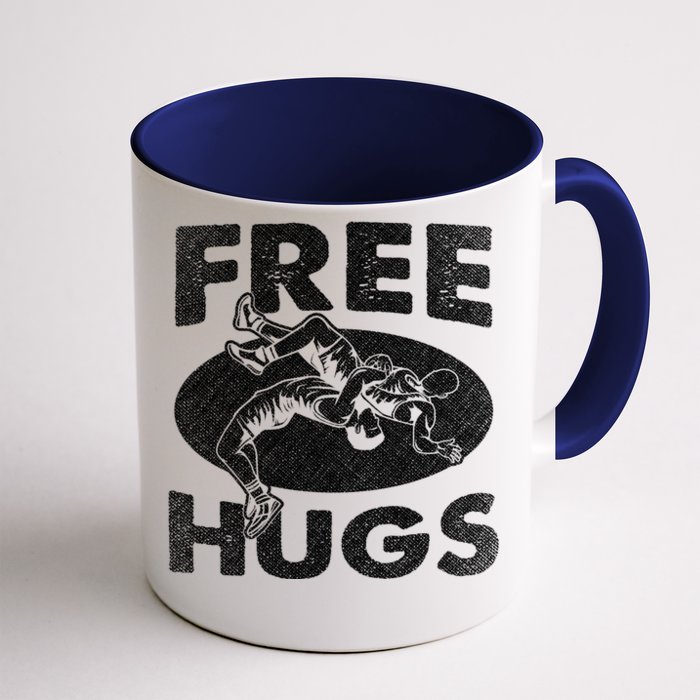 Wrestling Gift Funny Free Hugs Wrestling Great Gift Front & Back Coffee Mug