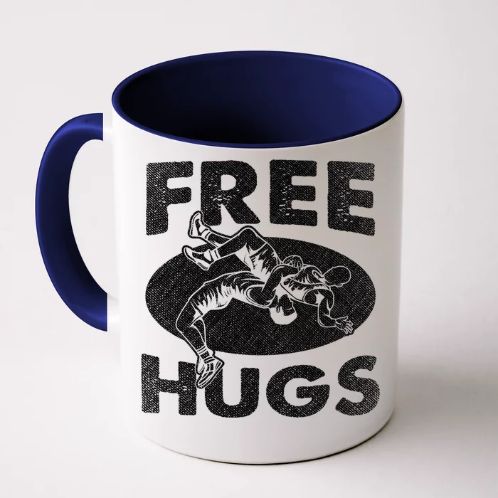 Wrestling Gift Funny Free Hugs Wrestling Great Gift Front & Back Coffee Mug