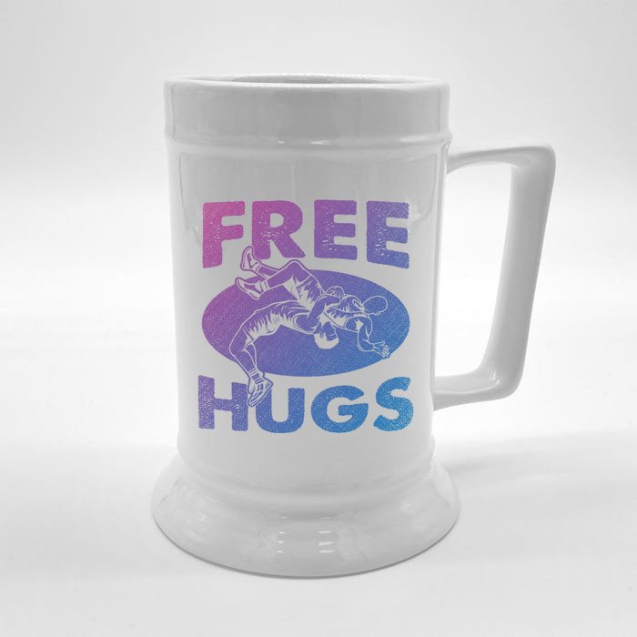 Wrestling Gift Funny Free Hugs Wrestling Great Gift Front & Back Beer Stein