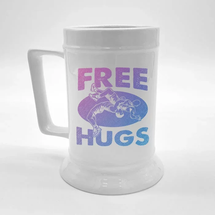 Wrestling Gift Funny Free Hugs Wrestling Great Gift Front & Back Beer Stein