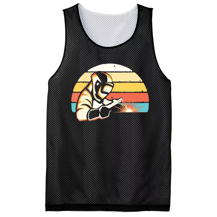 Welder Gifts Funny Retro Vintage Welding Helmet Silhouette Mesh Reversible Basketball Jersey Tank