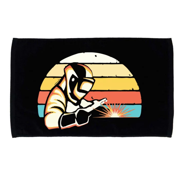 Welder Gifts Funny Retro Vintage Welding Helmet Silhouette Microfiber Hand Towel