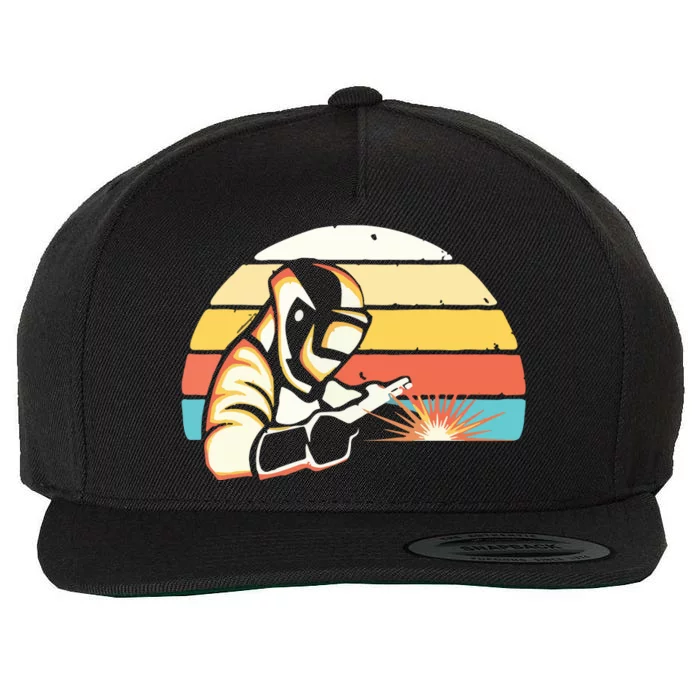 Welder Gifts Funny Retro Vintage Welding Helmet Silhouette Wool Snapback Cap