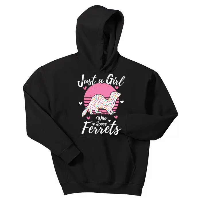 Women Girl Ferret Lover Gift Just A Girl Who Loves Ferrets Kids Hoodie