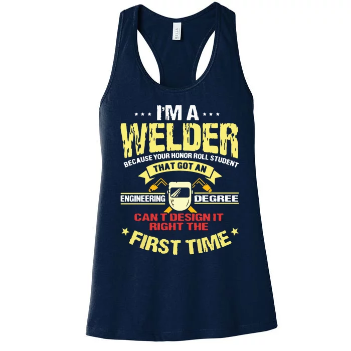 Welder Gifts Funny Welding Image On Back Of Women's Racerback Tank