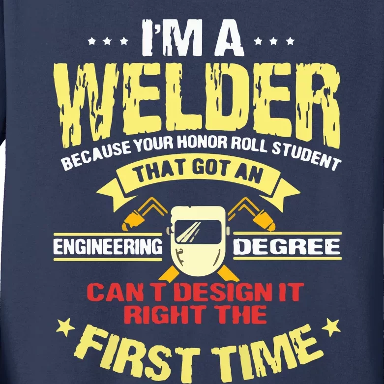 Welder Gifts Funny Welding Image On Back Of Kids Long Sleeve Shirt