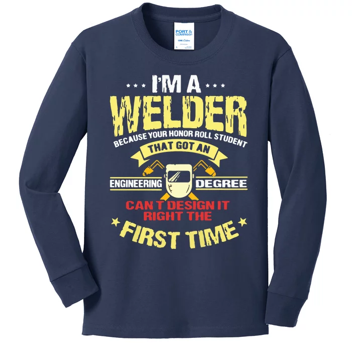 Welder Gifts Funny Welding Image On Back Of Kids Long Sleeve Shirt