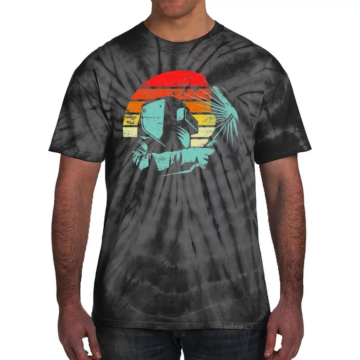 Welder Gifts Funny Retro Vintage Welding Helmet Silhouette Tie-Dye T-Shirt