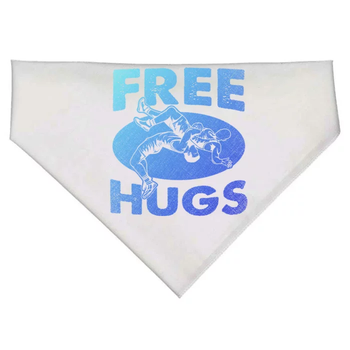 Wrestling Gift Funny Free Hugs Wrestling Great Gift USA-Made Doggie Bandana