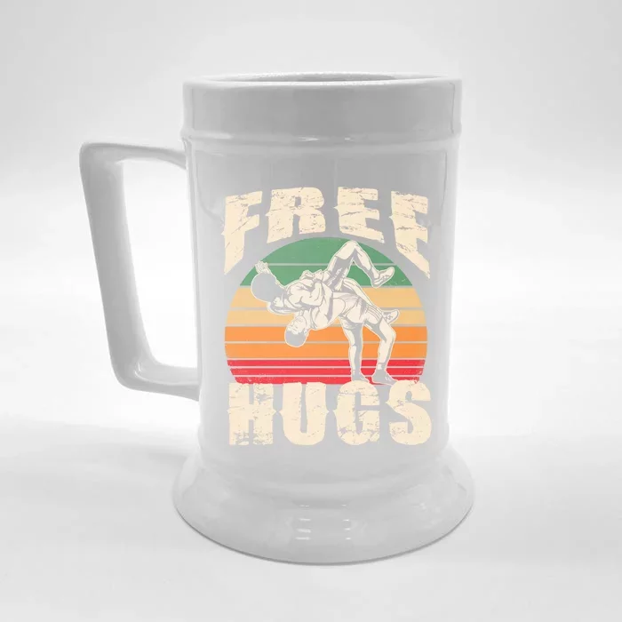 Wrestling Gift Funny Free Hugs Wrestling Gift Front & Back Beer Stein