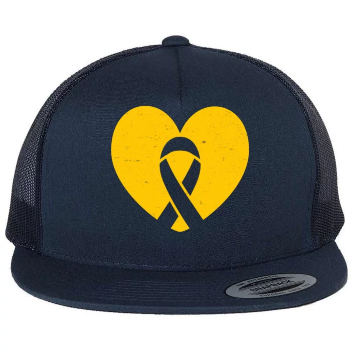 Wear Gold For Childhood Cancer Awareness Ribbon Flat Bill Trucker Hat