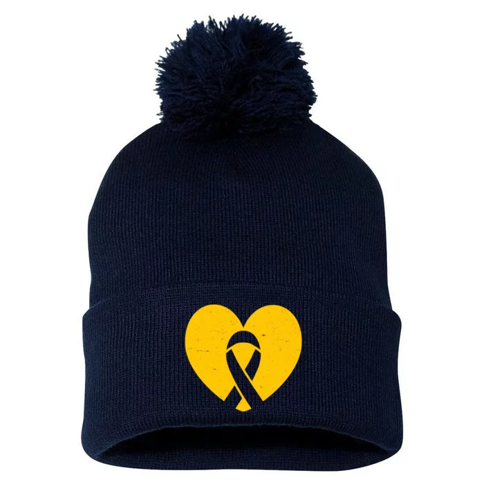 Wear Gold For Childhood Cancer Awareness Ribbon Pom Pom 12in Knit Beanie