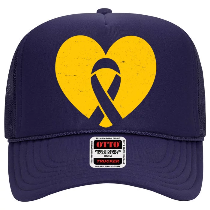 Wear Gold For Childhood Cancer Awareness Ribbon High Crown Mesh Trucker Hat