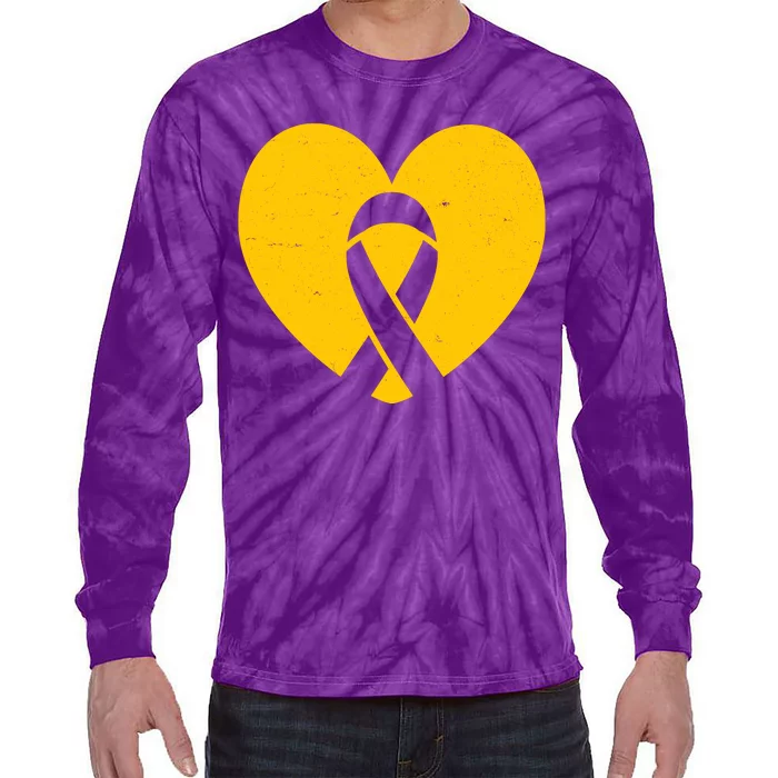 Wear Gold For Childhood Cancer Awareness Ribbon Tie-Dye Long Sleeve Shirt