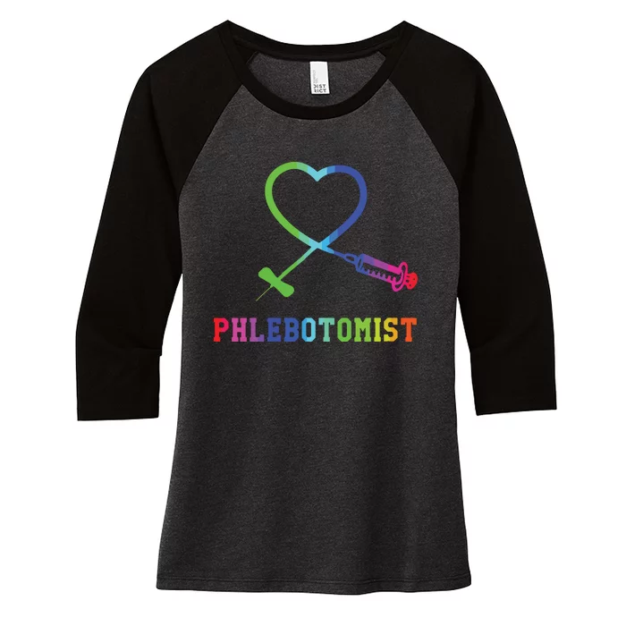 Womens Gift For Phlebotomist Phlebotomy Butterfly Needle Heart Women's Tri-Blend 3/4-Sleeve Raglan Shirt