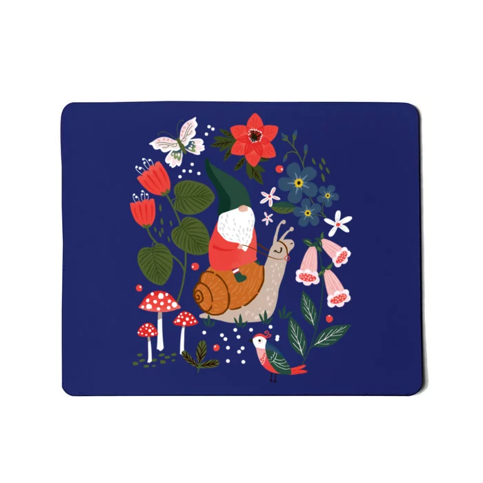 Whimsical Garden Gnome Riding Snail Mousepad