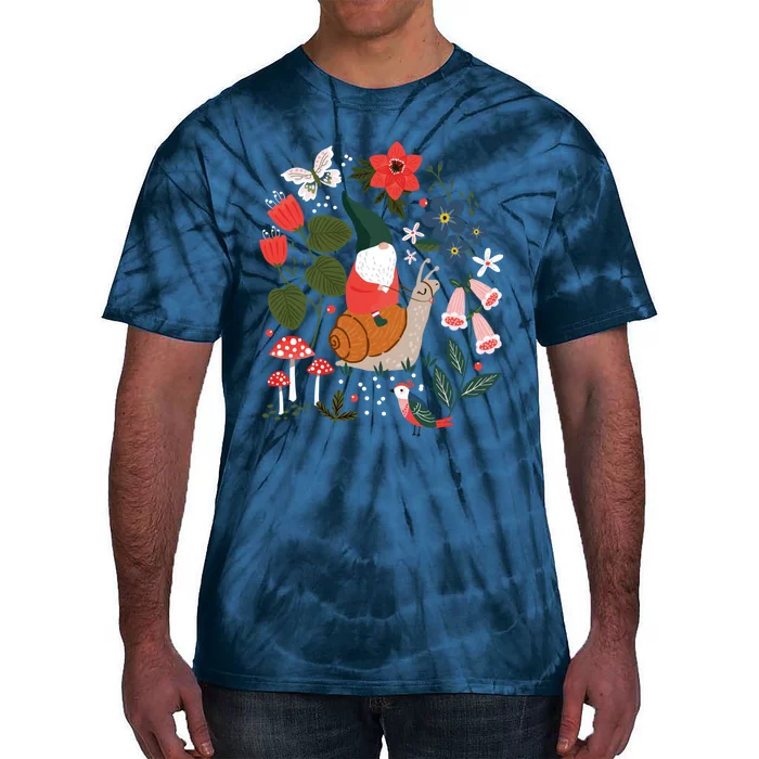 Whimsical Garden Gnome Riding Snail Tie-Dye T-Shirt