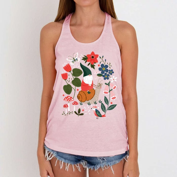 Whimsical Garden Gnome Riding Snail Women's Knotted Racerback Tank