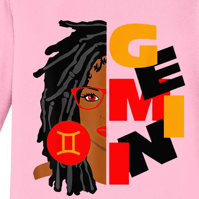 Womens Gemini Girl Afro Locs Girl Zodiac Signs Birthday Baby Long Sleeve Bodysuit