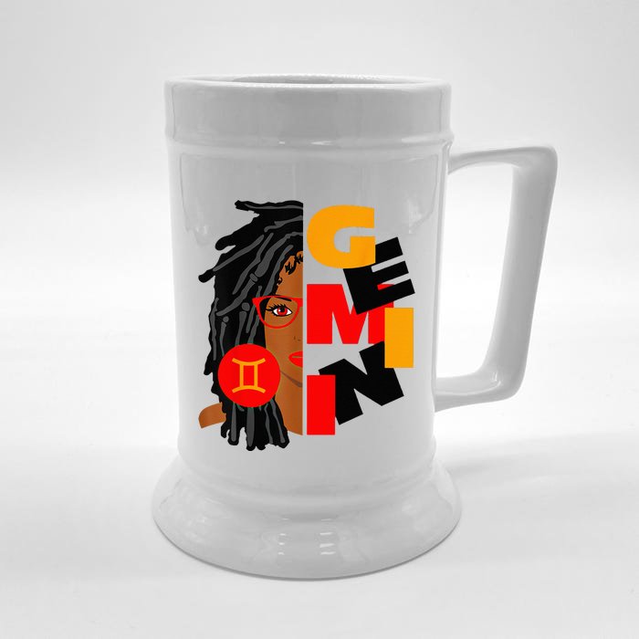 Womens Gemini Girl Afro Locs Girl Zodiac Signs Birthday Front & Back Beer Stein