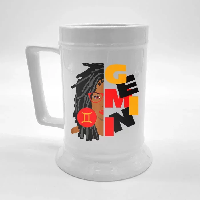 Womens Gemini Girl Afro Locs Girl Zodiac Signs Birthday Front & Back Beer Stein